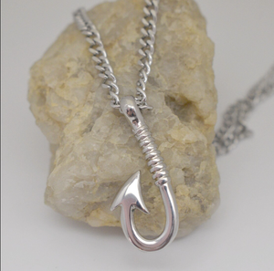 Hawaii nhiệt đới fishhook Mặt dây chuyền vòng cổ thiết kế cách điệu Vòng cổ thép không gỉ nam móc cá ngư dân - Product Image 2