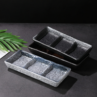 Plateau à condiments en céramique de style japonais, compatible micro-ondes, pour sauce barbecue, à double ou triple compartiment