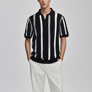 2025 été nouveau respirant squelette hommes à manches courtes <span class=keywords><strong>Polo</strong></span> pull rayé taille européenne tricot <span class=keywords><strong>Polo</strong></span> hommes - Product Image 4