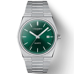 Montre à quartz pour homme de haute qualité, personnalisée, 40 mm, cadran vert, acier inoxydable, aiguilles lumineuses, étanche, montre de business décontractée avec calendrier - Product Image 1
