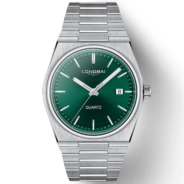 High Quality Custom Men's Quartz Watch 40mm Green Dial Stainless Steel Luminous Hands Waterproof Business Casual Calendar Watch