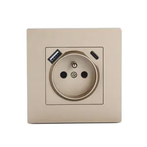 French USB Plug Socket Type A + C USB Ports European Socket 86 Size 2P+T Outlet With USB