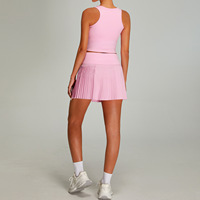 Set Tenis 2 Potong Terbaru dengan LOGO Custom, Atasan Tank Top Crop Kerah Bulat, Rok Lipit High Waist 2 in 1, Pakaian Padel dengan Kantong