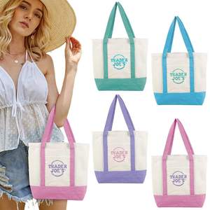 Cá nhân 12oz tùy chỉnh thiết kế thương nhân joes lớn Tote mua sắm túi bông vải thêu túi, màu xanh hải quân với dây kéo túi - Product Image 1