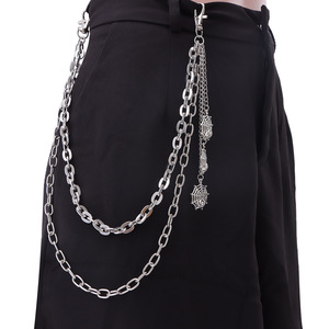 โซ่คล้องกางเกงแบบสองชั้น ลายใยแมงมุม จี้เงินทิเบต โซ่คาดเอว สไตล์ฮิปฮอป เครื่องประดับสำหรับทุกเพศ ใส่ได้ทุกวัน - Product Image 1