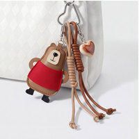 Porte-clés en cuir d'ours brun avec cordon tressé en forme de cœur, pendentif Llavero pour femme, cadeau pour sac à main
