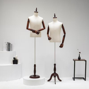 <span class=keywords><strong>Mannequin</strong></span> masculin moderne demi-corps en tissu avec bras en bois réglables, sur pied, pour l'affichage de manteaux et vêtements pour hommes - Product Image 4