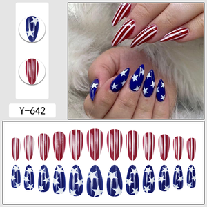 Faux ongles à presser en amande, motif drapeau américain, étoiles et rayures patriotiques, pour le 4 juillet, Jour de l'Indépendance, réutilisables, pour femmes, vente en gros usine - Product Image 4