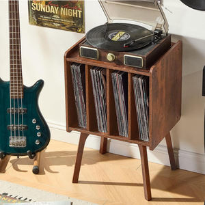 Retro Wooden <b>Record</b> Rack With Storage Shelf For Vinyl Albums And Books Bedroom Living Room Floor <b>Standing</b> Cabinet - Product Image 2