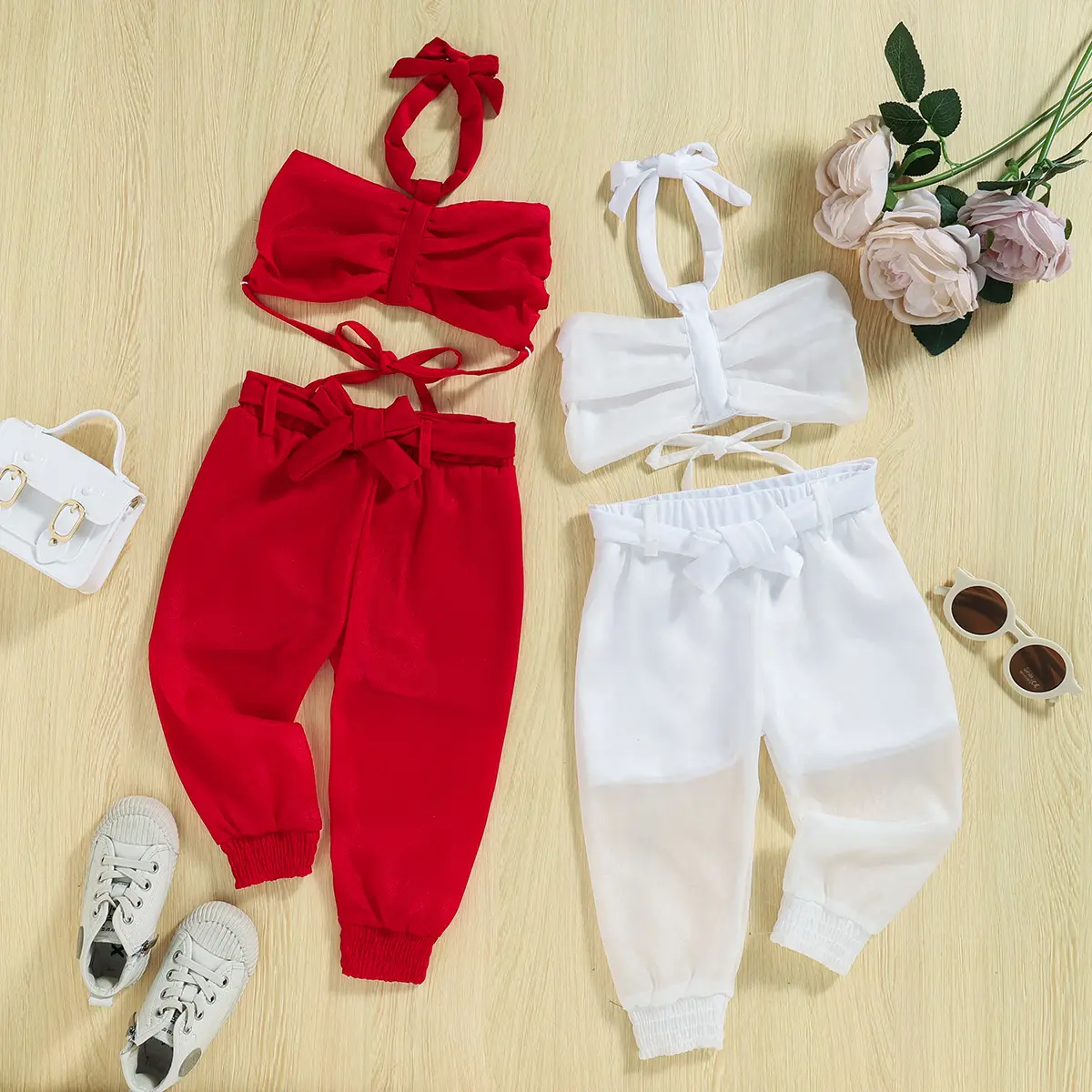 2022 New European and American style girls casual solid color sling summer suit baby children personalized fashion clothes