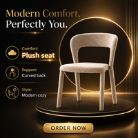 Chaise de salle à manger beige rembourrée avec dossier incurvé, pieds entièrement recouverts de tissu, assise rembourrée pour la maison, le restaurant, vente en gros