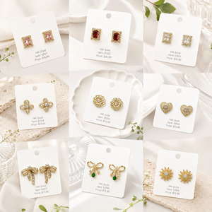 Boucles d'oreilles en gros, plaquées or 14 carats, motif floral, pendantes et à clous, tendance - Product Image 5