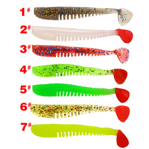 Leurre souple Tg Soft Bait T Tail 80mm 2.5g motif spirale vert rouge pour la pêche au bar, leurre de fond pour la pêche à la ligne - Product Image 2