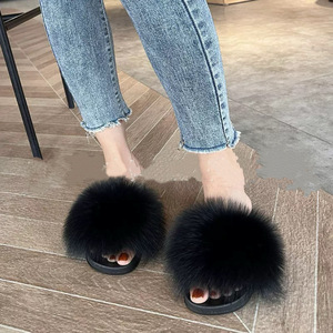 Pantoufles plates en laine, chaussures anti-fourrure de renard, version coréenne des <span class=keywords><strong>tongs</strong></span> pour l'extérieur, printemps et été - Product Image 2
