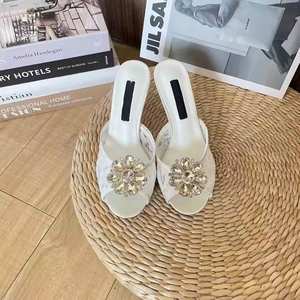 Lace Round-toe High <b>Heels</b>, Mesh Breathable Rhinestone Thin-heeled Sandals, <b>Heel</b> Height 6CM - 9CM Wedding Shoes - Product Image 5