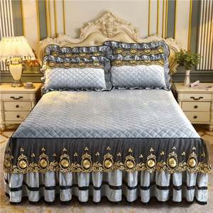 Housse de lit en mélange de coton K1230, drap-housse élégant en dentelle, couvre-lit en coton pour mariage et nouvel an - Product Image 6