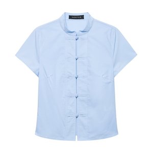 Camisa de Popelina Vintage Personalizada para Mujer con Botones Chinos de Nudo de Rana, Blusa Retro de Manga Corta de Algodón, OEM/ODM por Fábrica China - Product Image 2