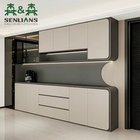 Buffet contemporain minimaliste avec vitrine en verre teinté anthracite et huche flottante