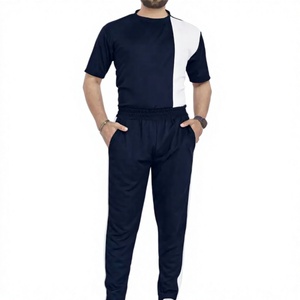 Conjunto Deportivo Casual Azul Marino para Hombre, Manga Corta, Cuello Redondo, Bloques de Color, Poliéster, Corte Regular, con Bolsillos Laterales - Product Image 1