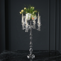 Candélabre en cristal de luxe fait main à 5 bras et longue tige, 106 cm, pour Noël, mariage, centre de table, tailles personnalisées, décoration intérieure