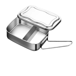 Stainless Steel Square <b>Lunch</b> <b>Box</b> 16cm 18cm 20cm With Lid Divided Compartment For Student School Use - Product Image 1