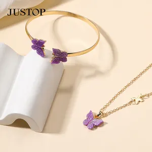 High Quality Jewelry Fashion Designer Brand Luxury Stainless Steel 18k Gold Plated Clover Necklace Set For Women