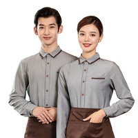 Chemise uniforme à manches longues pour serveur, serveuse, personnel de restauration, hôtel, café, bar, cuisine, avec poignets ajustables et boutons