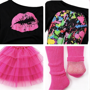 Kit de Costume Années <span class=keywords><strong>80</strong></span> pour <span class=keywords><strong>Femme</strong></span> : T-<span class=keywords><strong>shirt</strong></span>, Sac Banane, Leggings – Tenue Rétro pour Fête Cosplay en Polyester, Lavable en Machine - Product Image 3