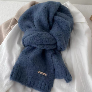 Tela mixta de lana de invierno para <span class=keywords><strong>mujer</strong></span>, estilo coreano, estudiante de moda, bufanda larga de punto suave y peluda de alta calidad, calentador de <span class=keywords><strong>cuello</strong></span> forrado de lana - Product Image 6