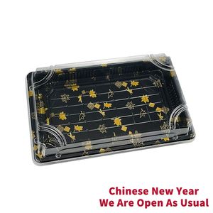 ถาดอาหารพลาสติกแบบใช้แล้วทิ้งคุณภาพสูง KY-1109 ลายเมเปิ้ล พร้อมฝาปิดใส สำหรับใส่ซูชิ ซาชิมิ และอาหารแบบนำกลับบ้าน - Product Image 1