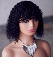 Offre Spéciale faite à la machine bouclés avec Bang 250% densité perruque de cheveux humains vierges Non dentelle courte coupe de lutin bouclés perruques de cheveux humains