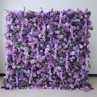 Mur de fleurs artificielles violettes en gros C-578, toile de fond 3D 5D pour mariage, roses violettes enroulables pour décoration de Noël et de mariage