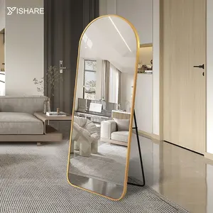 Factory Direct Sell Framed Arch Floor Dressing Mirror Gold Black Stand For Floor Aluminum Frame Large Metal Full Length