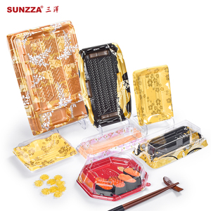 Sunzza Disposable Divide Plastic Food Plates Sushi Trays Container Japanese Take Out Packing Sushi Togo Box For Sushi
