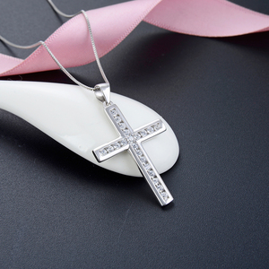 Bling стерлингового серебра 925 крест браслеты с подвесками кубического циркония белого золота колье с подвеской в виде Креста Подвеска Медальон крестик - Product Image 4