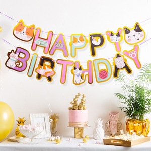 Colorful Gold Foil Cat Birthday <b>Banner</b> Happy Birthday Party Decorations Cartoon Rectangle Shape - Product Image 2