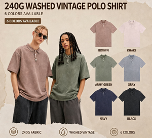 240G Washed Vintage <b>Polo</b> <b>Shirt</b> Men's Short Sleeve Solid Color Cotton Oxford Fabric Regular Fit 6 Colors Available - Product Image 1