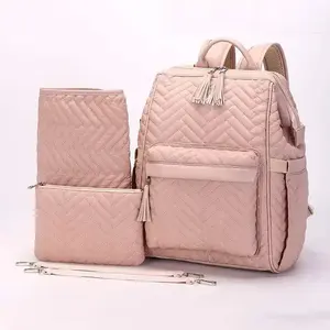 Mochila para pañales de bebé de nailon con estilo personalizada de fábrica, mochila para pañales, bolsas para cambiar de bebé rosa