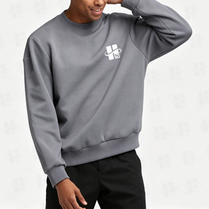 Wholesale Custom Flat Embroidery Cotton Polyester Blend Anti-Wrinkle Sports Sweatshirt Solid Color <b>Men's</b> Fleece Sweatshirt - Product Image 2
