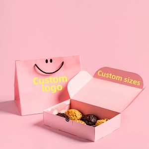 Cajas de Panadería Biodegradables Personalizadas con Asa para <span class=keywords><strong>Sushi</strong></span>, de Cartón Rosa, Impresión de Logotipo a Cuatro Colores, Empaquetado de Alimentos al por Mayor - Product Image 1
