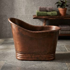 Baignoire autoportante de luxe moderne en cuivre, ovale, à pieds de cheval, avec fonction de trempage, en métal artisanal, pour adultes, usage domestique et hôtelier, avec couvercle - Product Image 1