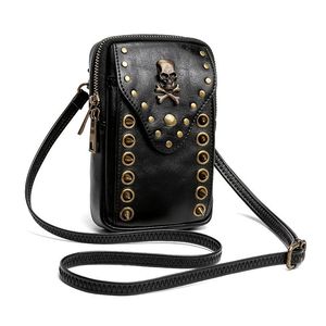 Sac à bandoulière rétro crâne rivet oblique pour femme sac de téléphone portable petit sac à bandoulière style punk - Product Image 1