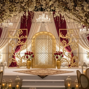 ฉากหลังลายฉลุทองคำแบบจัลลี 3 ชิ้น ทำจากไฟเบอร์กลาส สำหรับเวทีงานแต่งงานสุดหรู - Product Image 2