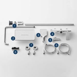 Ensemble de robinets de douche mural modernes Kahnos en acier inoxydable, finition argentée, avec fonction pluie, pause et jet, ambiance salle de bain - Product Image 3