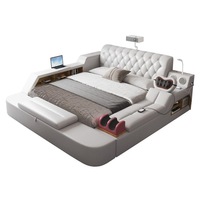 Muebles de Dormitorio Modernos de Lujo, Camas Tapizadas con Masaje Eléctrico, Cama Doble King Size con Estructura de Cuero y Diseño con TV Integrada