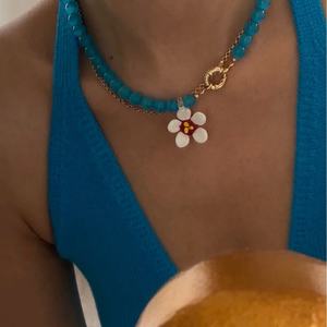 Cadenas de latón con cuentas de cristal ojo de gato y diamantes, hechas a mano, estilo europeo-americano, con diseño de flor de margarita, sencillas y bonitas, para mujer, bloggers y budistas. - Product Image 3