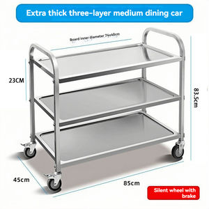 Chariot de service commercial en acier inoxydable à trois niveaux avec design mobile pour le service de plats et de boissons dans les hôtels et restaurants - Product Image 4