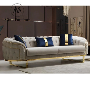 Miwo Furniture 2023 Hot Sales Luxury Living Room <strong>Stainless</strong> <strong>Steel</strong> Lounge <strong>Sofa</strong> Gold 2-3 Seater Velvet Upholster Comfortable Hall Hotel Couch - Product Image 2