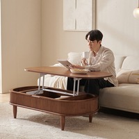 Table basse moderne en bois écologique avec plateau relevable en forme de vague, compartiment de rangement dissimulé et hauteur réglable