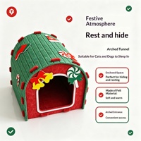 Lit pour chat de Noël en feutre, design semi-fermé, chaud et confortable pour l'hiver, grande taille, vente en gros du fabricant